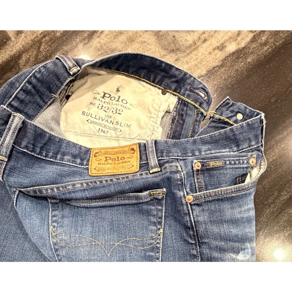 Polo Ralph Lauren Sullivan Slim Jeans Mens 32x32 Stretch Medium Wash Whiskered - Picture 3 of 9